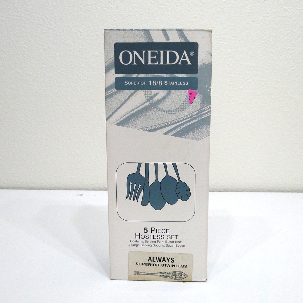 Oneida Always 5 Piece Hostess Set 18/8 Stainless Serving Fork Spoons Knife‎ USA